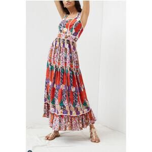Anthropologie Dress 2P Bhanuni by Jyoti Square Neck Maxi Floral Patchwork Boho